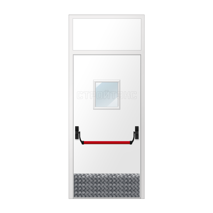 Дверь противопожарная металлическая остекленная EIS60 300х400 с фрамугой, антипаникой и накладкой из алюминия