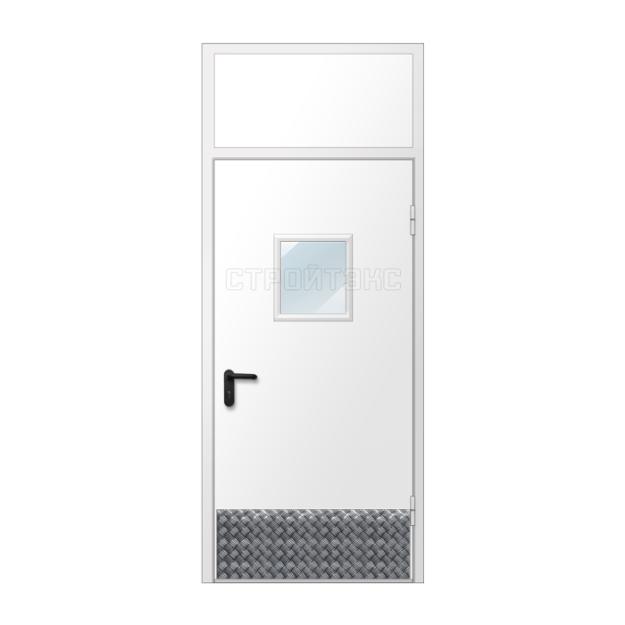 Дверь противопожарная металлическая остекленная EIS60 300х400 с фрамугой и накладкой из алюминия
