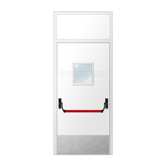 Дверь противопожарная металлическая остекленная EIS60 300х400 с фрамугой, антипаникой и накладкой из нержавеющей стали