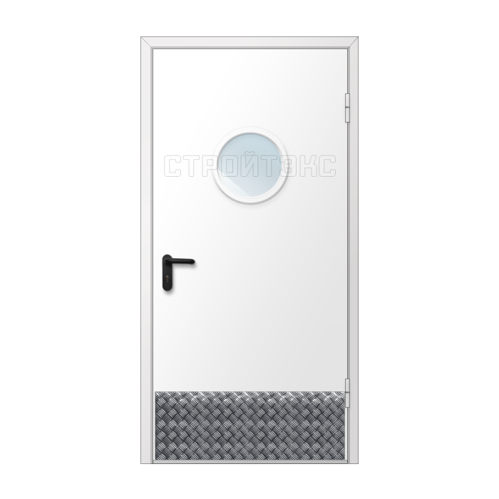 Дверь техническая ДМ-1 с остеклением D300мм и накладкой из алюминия
