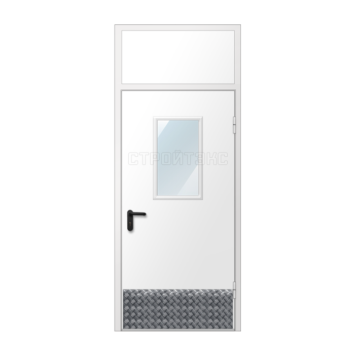 Дверь противопожарная металлическая остекленная EIS60 300х600 с фрамугой и накладкой из алюминия