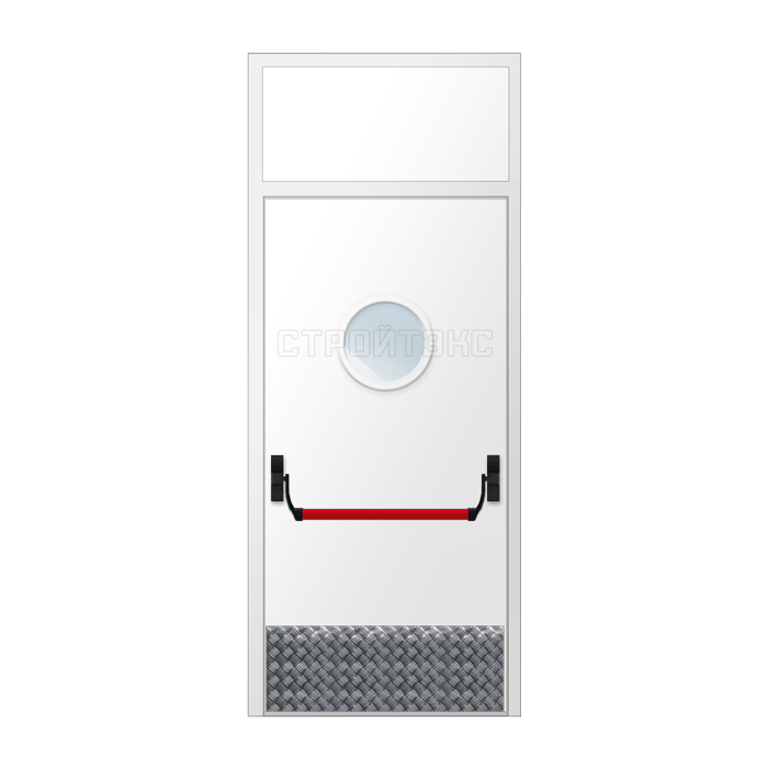 Дверь противопожарная металлическая остекленная EIS60 D300 с фрамугой, антипаникой и накладкой из алюминия