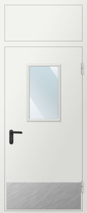 Дверь противопожарная металлическая остекленная EIS60 300х600 с фрамугой и накладкой из нержавеющей стали