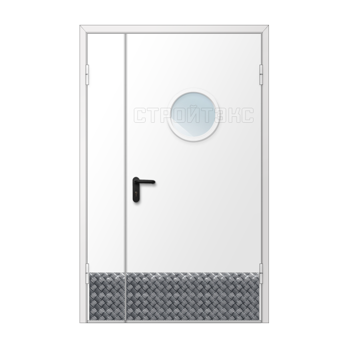 Дверь двупольная металлическая с алюминиевой накладкой и остеклением D300