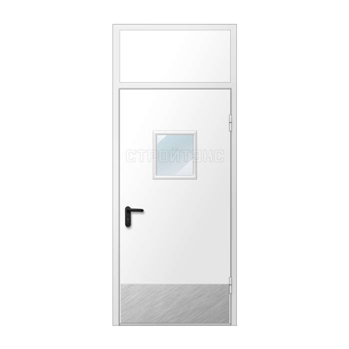 Дверь противопожарная металлическая остекленная EIS60 300х400 с фрамугой и накладкой из нержавеющей стали