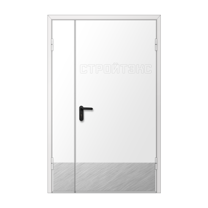 Дверь двупольная металлическая с накладкой из нержавеющей стали